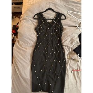Gold Label Jessica Simpson Black Studded Bondage Bodycon Dress Size Medium